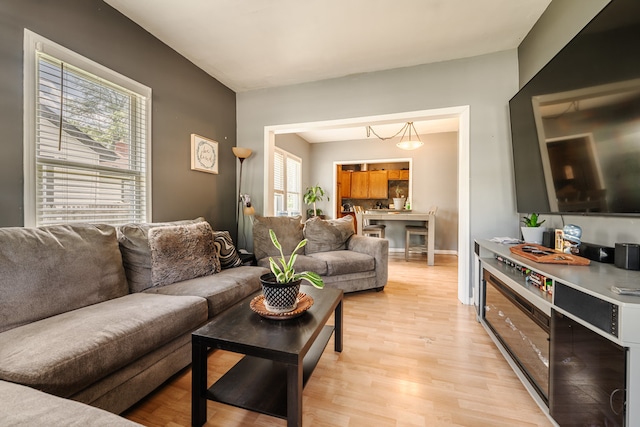 living room with light hardwood / wood-style floors