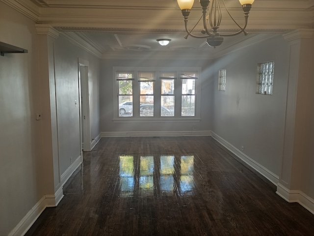 interior space featuring ornamental molding and dark hardwood / wood-style floors