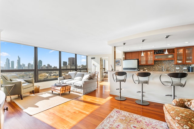 living room with light hardwood / wood-style flooring