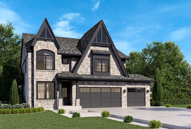 view of front of house with a garage and a front yard