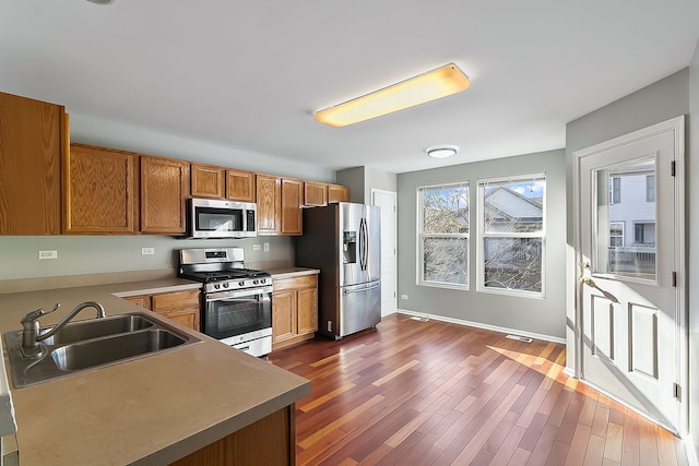 kitchen with sink, dark hardwood / wood-style floors, and stainless steel appliances