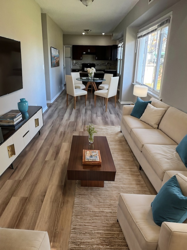 living room featuring light wood-type flooring