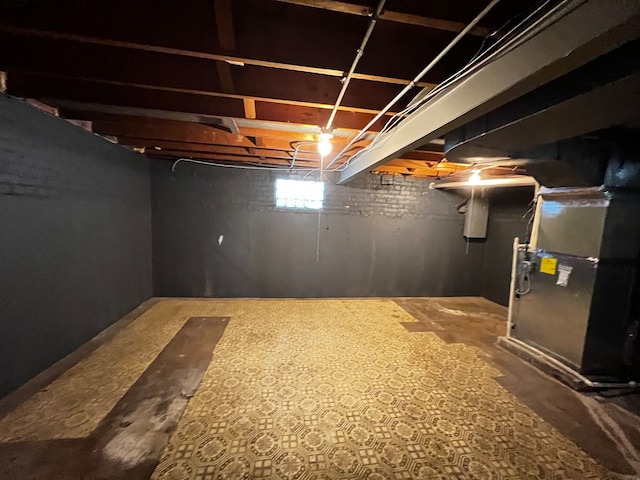 basement with heating unit