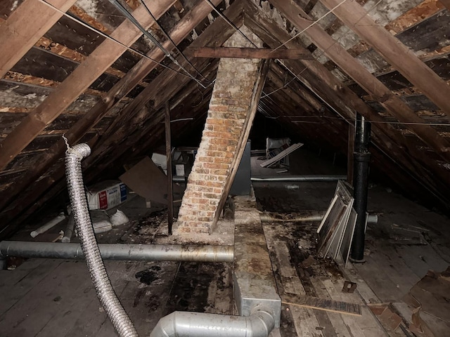 view of unfinished attic