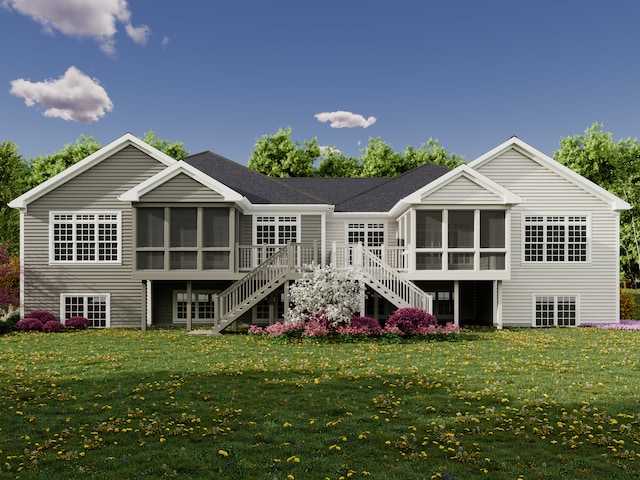 back of house featuring a sunroom and a yard