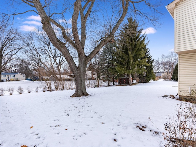 view of yard layered in snow