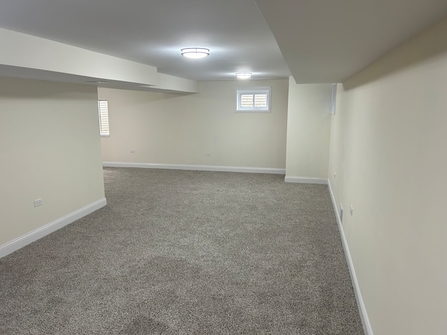 basement featuring carpet flooring