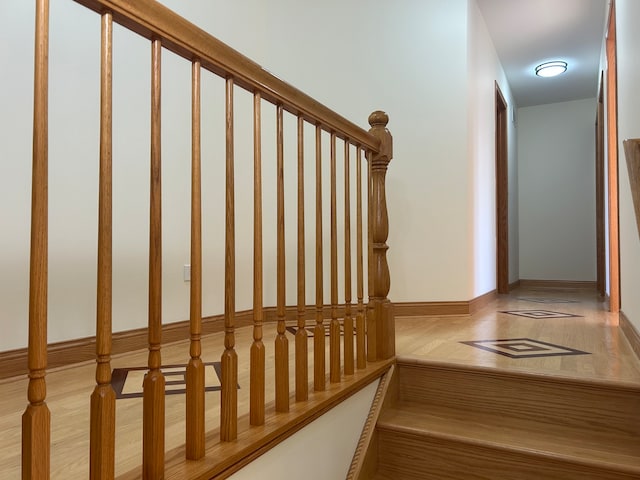 staircase featuring wood-type flooring