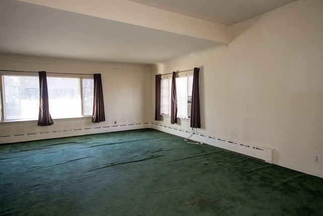 spare room featuring carpet floors and baseboard heating