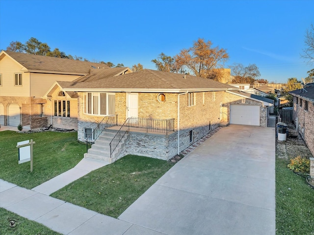 ranch-style house with a garage and a front yard