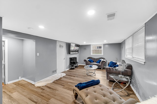 living room featuring light wood-type flooring