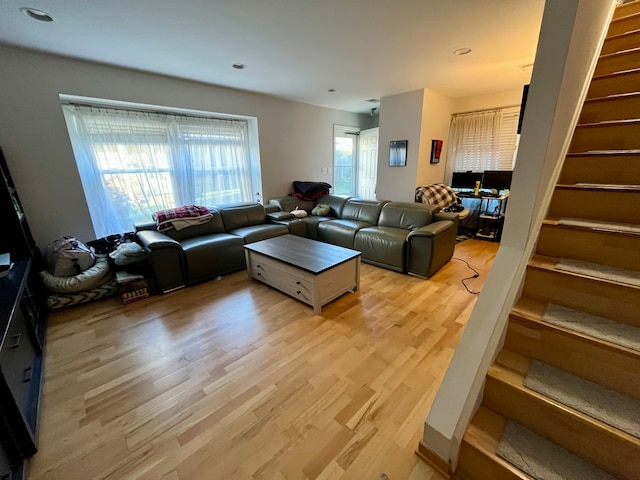 living room featuring light wood-type flooring