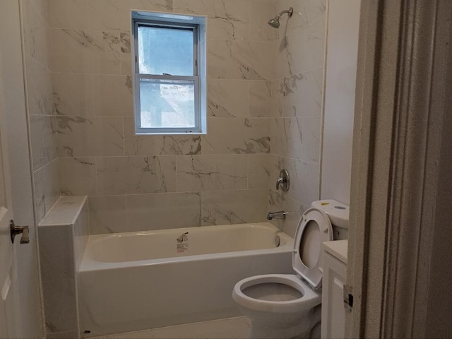 full bath featuring toilet, shower / tub combination, and vanity
