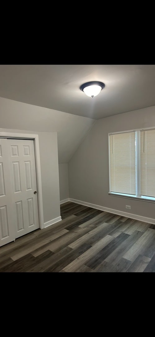 bonus room featuring dark wood-type flooring and lofted ceiling