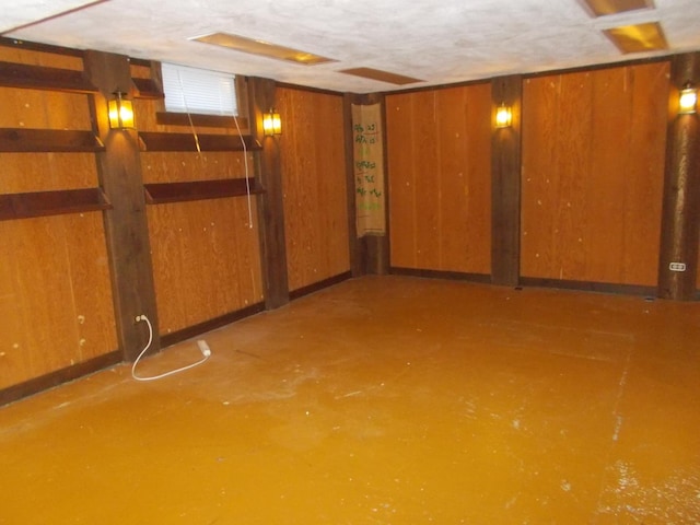 basement with wooden walls