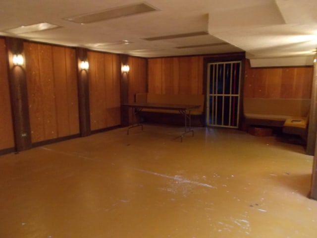 basement with wood walls