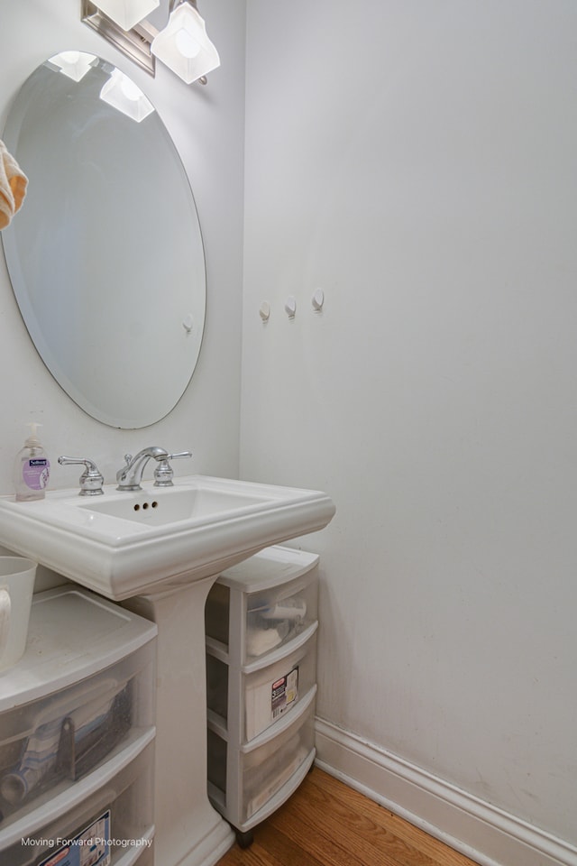 bathroom with wood-type flooring