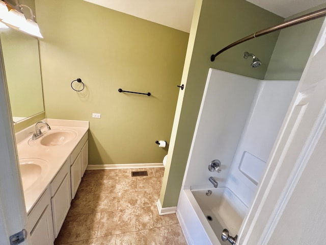 bathroom with vanity and shower / washtub combination