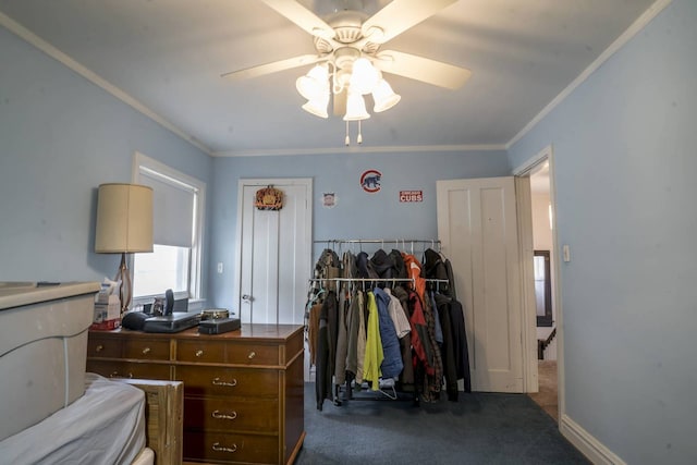 2206 W Lunt Ave, Chicago, IL 60645 - bedroom with carpet, crown molding, and ceiling fan