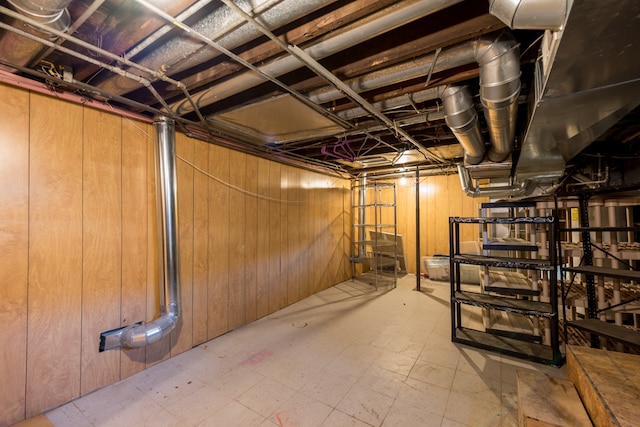 basement with wood walls