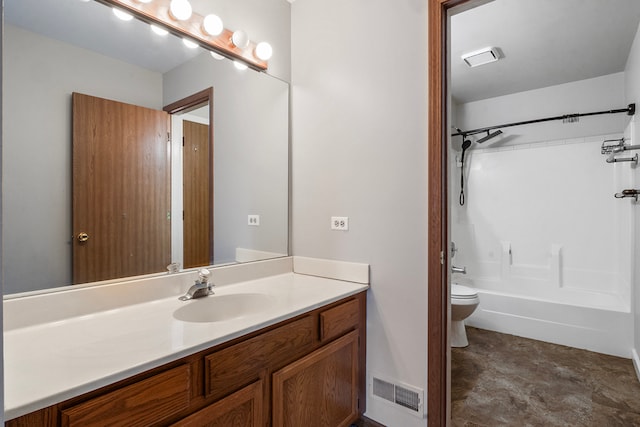 full bathroom with vanity, washtub / shower combination, and toilet