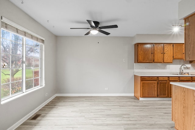 kitchen with light hardwood / wood-style floors, a wealth of natural light, sink, and tasteful backsplash