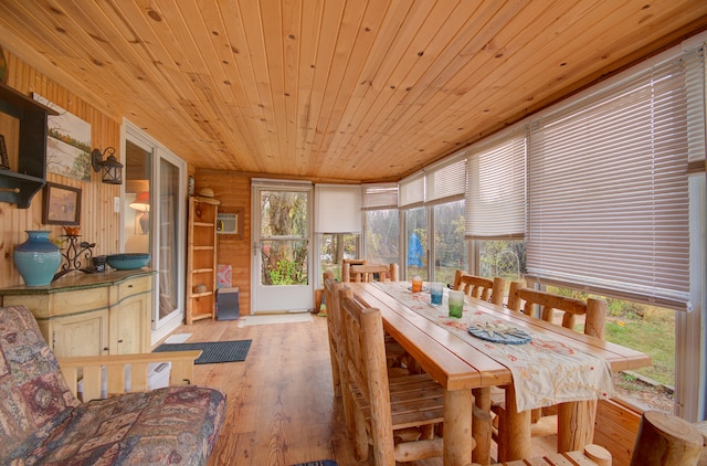 sunroom with wooden ceiling