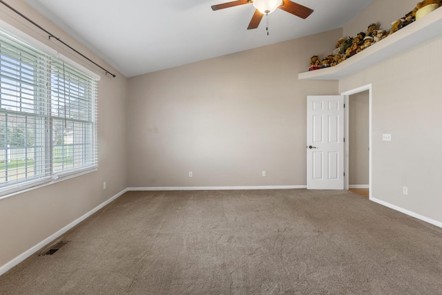 unfurnished room featuring carpet floors and ceiling fan