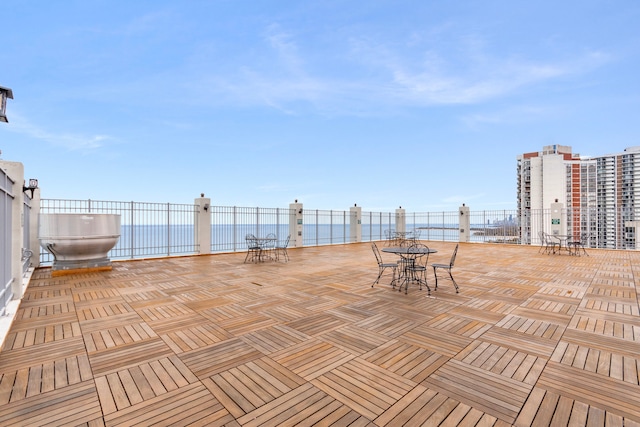 view of patio / terrace featuring a water view