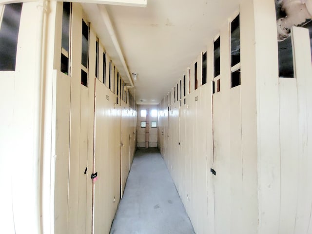 corridor with wood walls