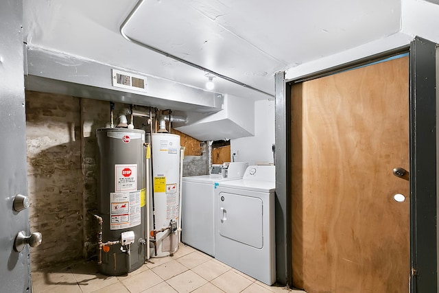 laundry area with separate washer and dryer and water heater