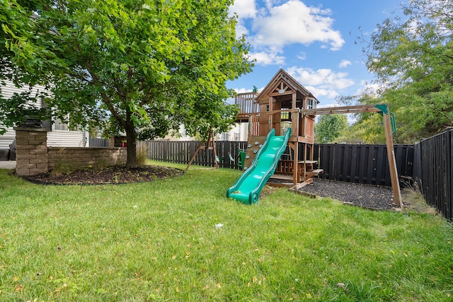 view of play area with a lawn