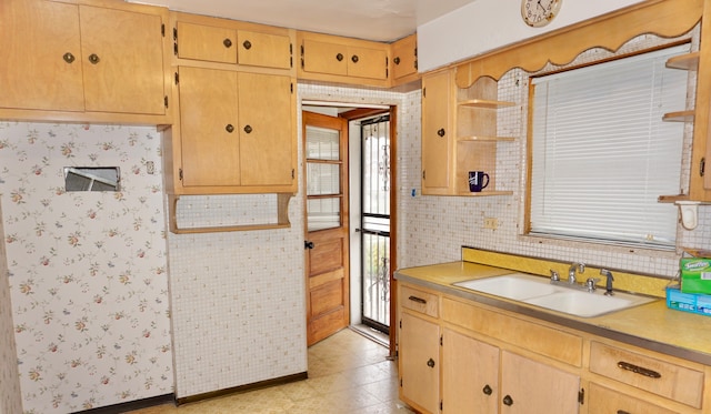 kitchen with sink and light brown cabinetry