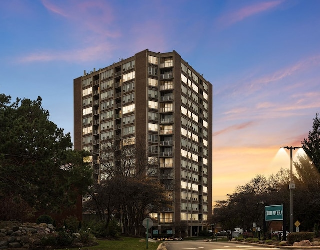 view of property at dusk