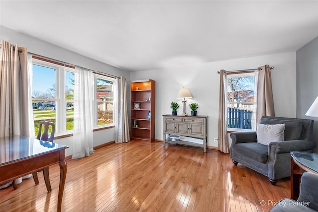 sitting room featuring light wood-type flooring and a wealth of natural light