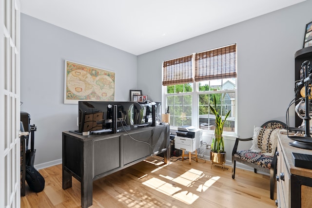 home office featuring light hardwood / wood-style flooring