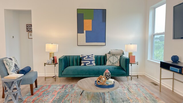 living room featuring light wood-type flooring