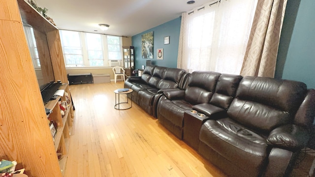 living room with light hardwood / wood-style flooring