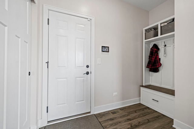 mudroom with dark wood-type flooring