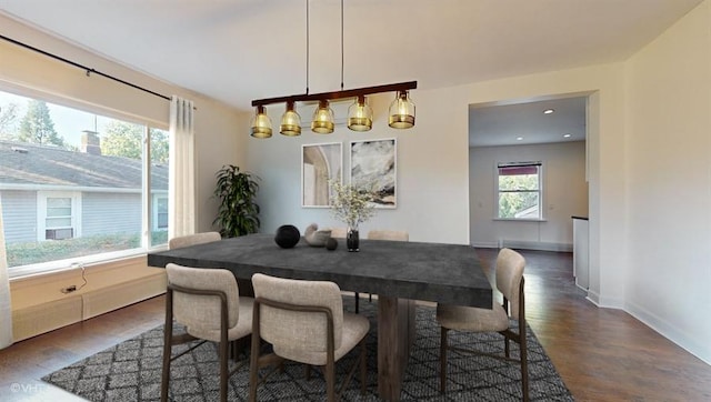 dining space featuring dark hardwood / wood-style floors