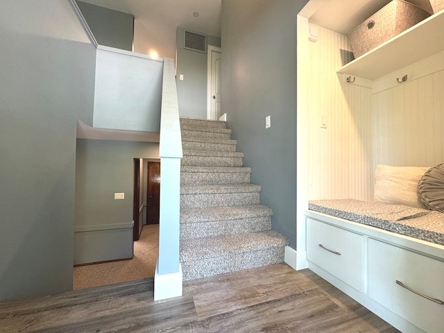 mudroom with hardwood / wood-style flooring