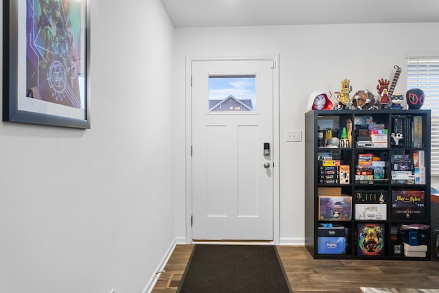 foyer entrance featuring dark hardwood / wood-style floors