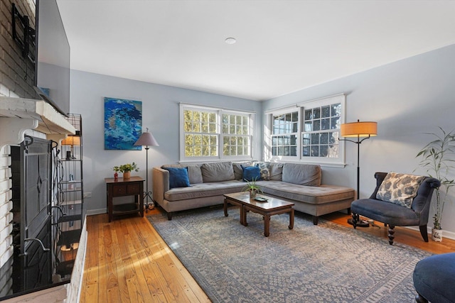 living room with hardwood / wood-style flooring