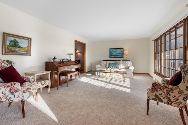 living room with light carpet