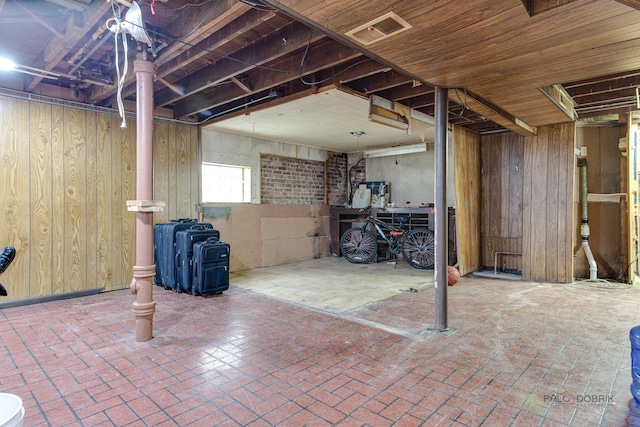 basement with wooden walls