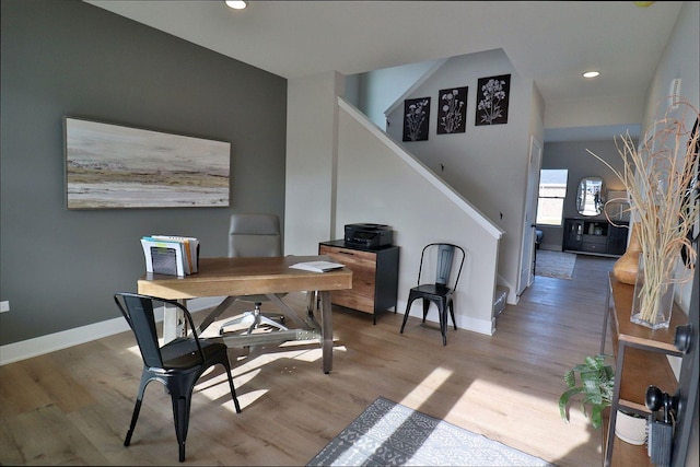 home office featuring hardwood / wood-style floors