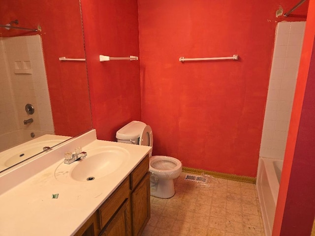 full bathroom featuring vanity, toilet, and shower / bathtub combination