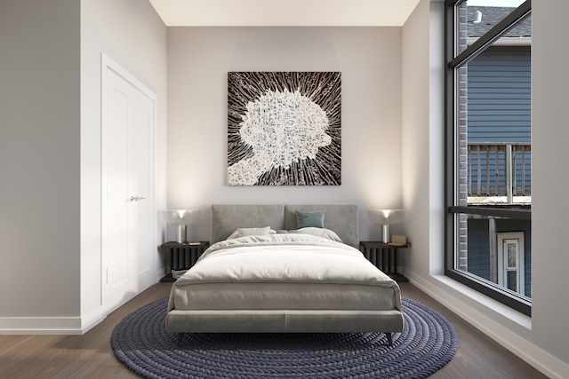 bedroom featuring dark wood-type flooring