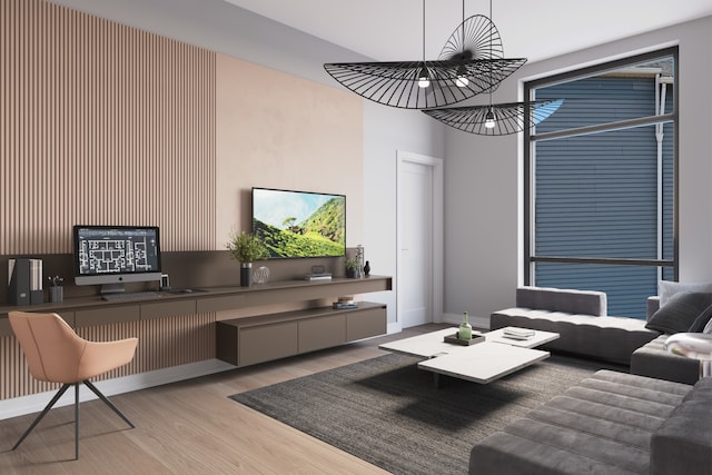 living room with light hardwood / wood-style floors