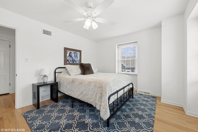 bedroom featuring ceiling fan and hardwood / wood-style floors